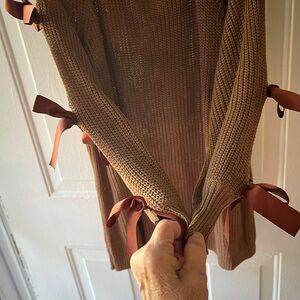 Brown Knit Sweater with Ribbon Details